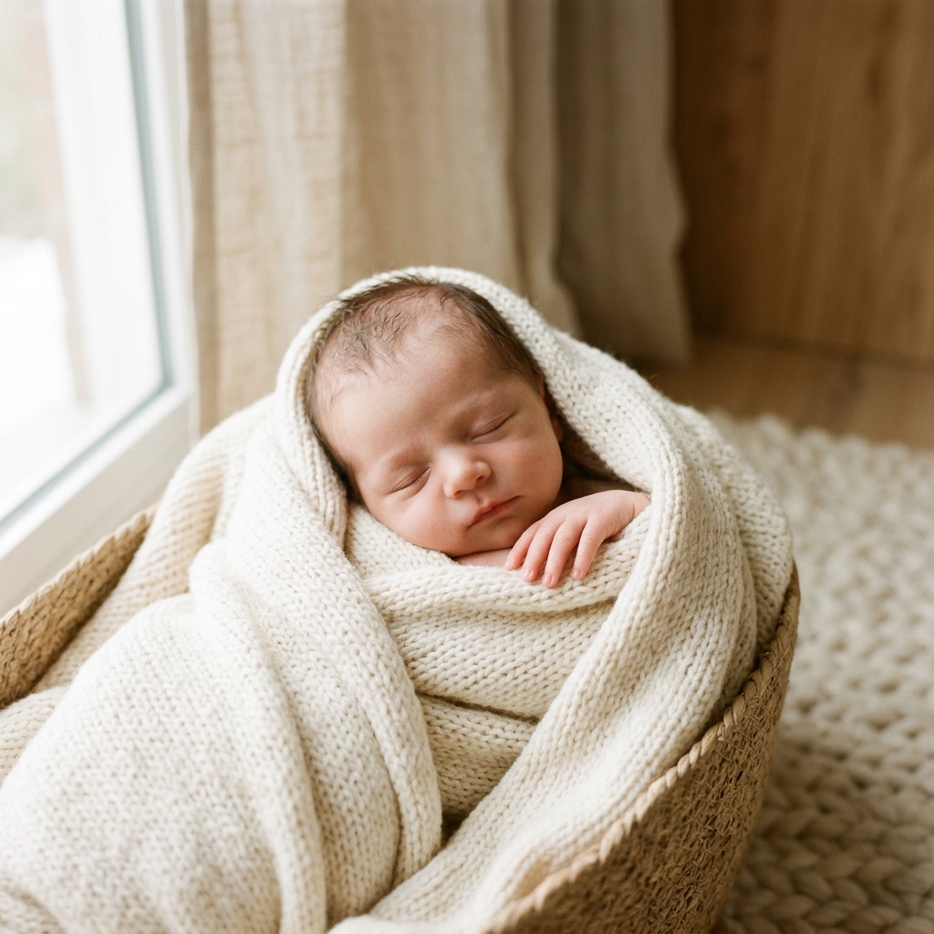Nouveau-né endormi dans une couverture douce